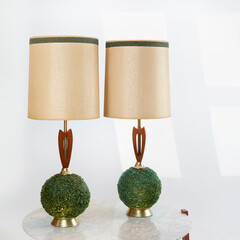  Mid-Century Modern Lamps. Spaghetti globe base lighting with decorative shades. 