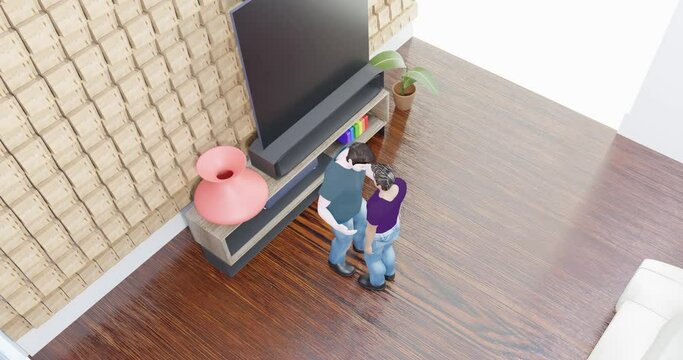 Couple in gay marriage demonstrating their love in a tender embrace indoors in the multi-ethnic relationship of a Latin man and his Caucasian boyfriend three-dimensional 3D rendering animation