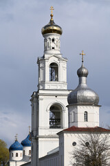 Obraz premium Bell tower of St. George (Yuriev) Monastery, Veliky Novgorod, Russia