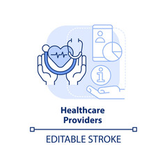 Healthcare providers light blue concept icon. Big data application abstract idea thin line illustration. Electronic record. Isolated outline drawing. Editable stroke. Arial, Myriad Pro-Bold fonts used