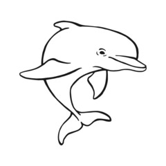 Obraz premium Hand drawn dolphin. Vector illustration in sketch style. Jumping dolphin isolated on white background.