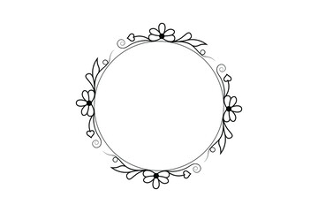 floral circle frame, flower drawing vector