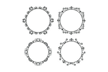  floral circle frame ,flower outline frame vector set