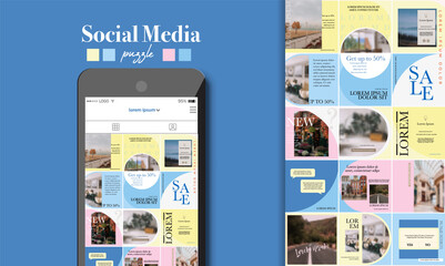 Social Media Puzzle Template Pack for creature your unique content. Mockup for personal blog. Modern ultra endless pastel banner, screen. app editorial service. Endless square puzzle for promotion