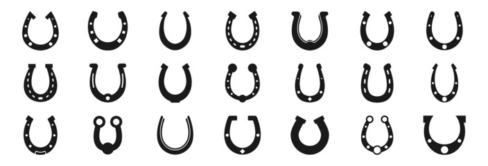 Horseshoe icon set. Luck symbol - obrazy, fototapety, plakaty