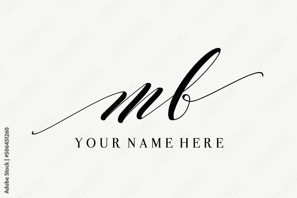 Wall mural mb monogram logo.calligraphic signature icon.lowercase letter m, letter b.lettering sign isolated on