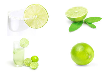 Group of limes isolated on a white background with clipping path