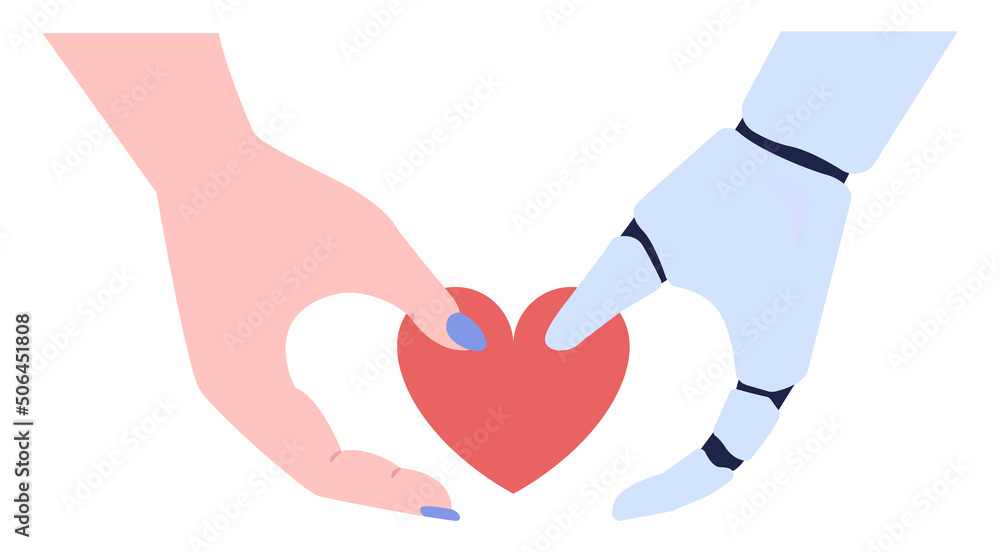 Poster robot concept. artificial intelligence and human synergy. robot for people