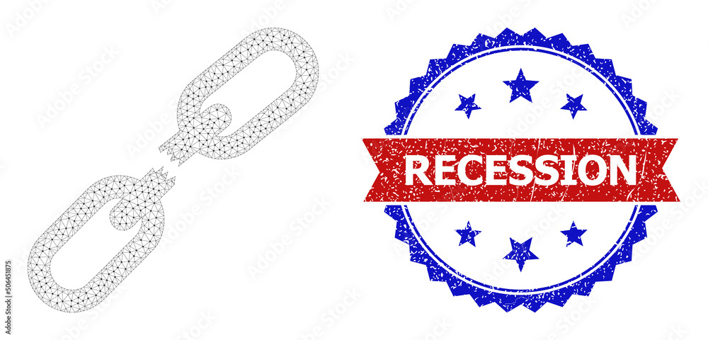 Poster net chain crash model icon, and bicolor grunge recession seal. mesh carcass image based on chain cra
