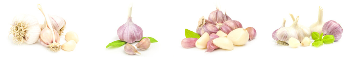 Collage of Garlic isolated on a white background