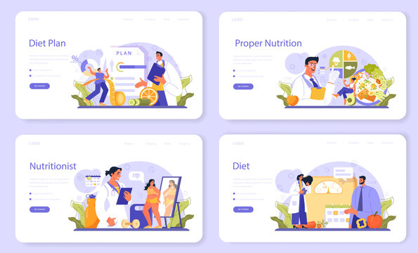 Nutritionist web banner or landing page set. Nutrition therapy
