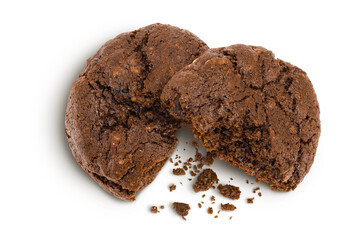 chocolate cookies isolated on white background with clipping path and full depth of field. Top view. Flat lay