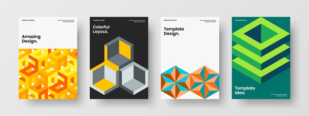 Simple annual report vector design layout composition. Trendy mosaic tiles pamphlet template bundle.