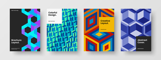 Fototapeta premium Minimalistic mosaic pattern flyer concept bundle. Bright book cover design vector illustration composition.