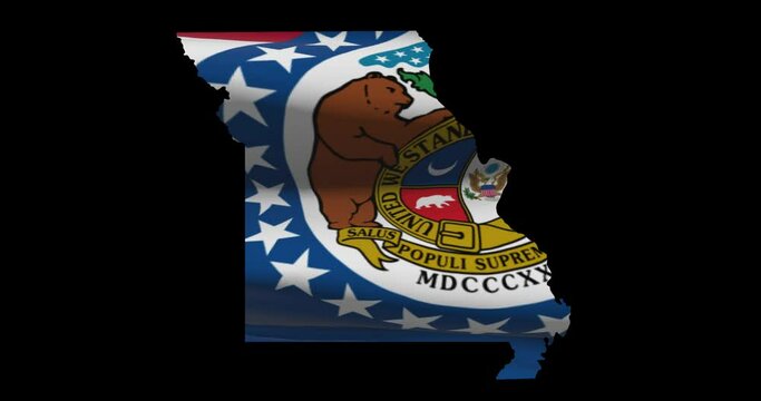 Missouri state shape outline with waving flag animation. Alpha channel graphic footage