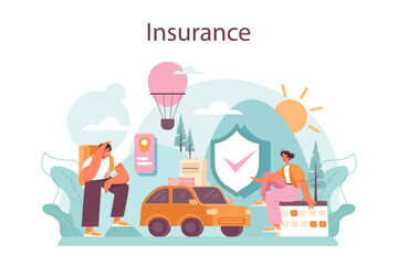 Naklejka premium Traveling abroad concept. Visa application approving and insurance