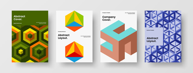 Trendy corporate brochure A4 vector design concept bundle. Minimalistic geometric pattern poster illustration set.