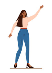 Native American businesswoman with his hand up. Character wearing