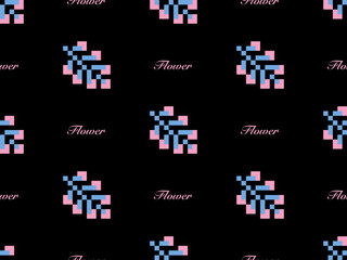Obraz premium Flower cartoon character seamless pattern on black background. Pixel style