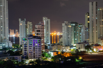 night city, Cartagena, bocagrande at night. night skyline