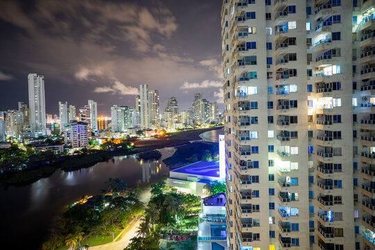 night city, Cartagena, bocagrande at night. night skyline