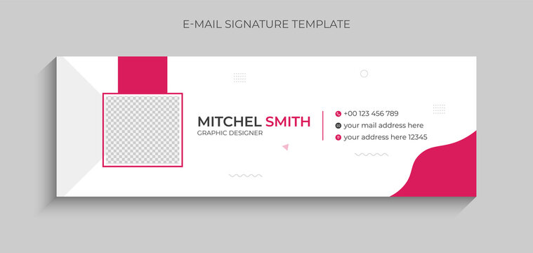 Modern colorful, creative email signature design template for business. Business email signature design pink color. Email signature template in vector.