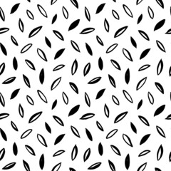 Simple black leaves seamless pattern. Hand drawn vector botanical element. Modern abstract pattern with small plants. Jungle geometric ornament with stylized leaves. Botanical organic background