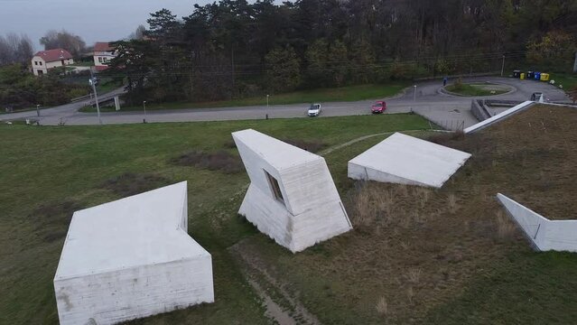 Archeopark Pavlov. Famous landmark on South Moravia. Czech Republic, Central Europe.CHKO Palava, Pavlov,prehistory museum,archeological park Morava vineyards,aerial panorama view
