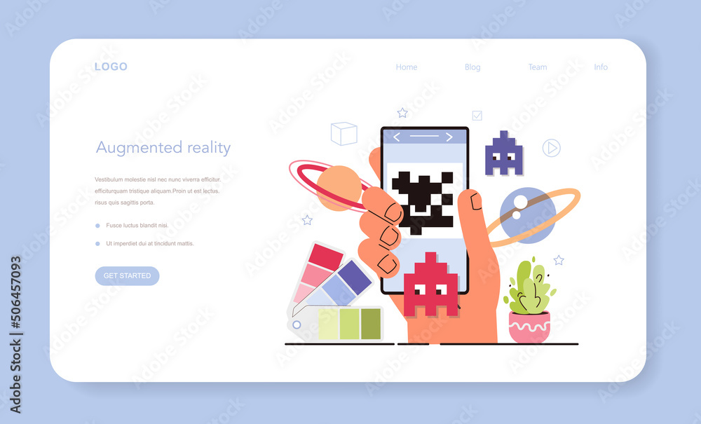 Poster ar designer web banner or landing page. augmented reality visual development