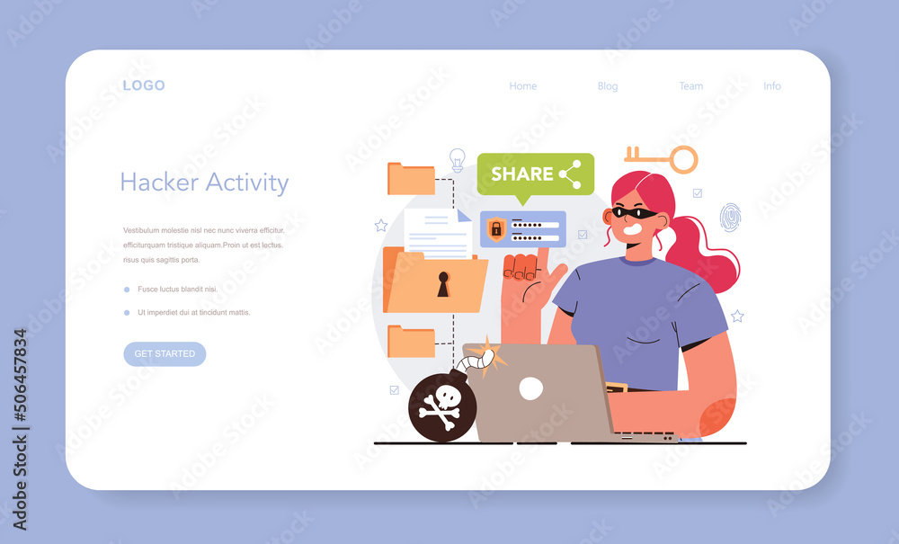 Poster cyber or web security specialist web banner or landing page. digital data