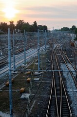 Naklejka premium Central train station in Milan at sunset.