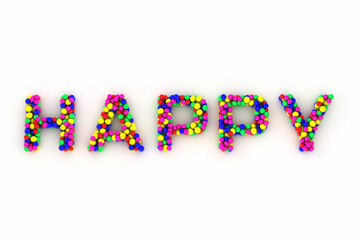 カラフルな球体が集まって形成された”HAPPY"の文字の3Dイラスト