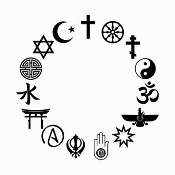 	
Religious symbols icon set. Vector illustration, flat design. Flat, regular, black, isolated icon on a white background.