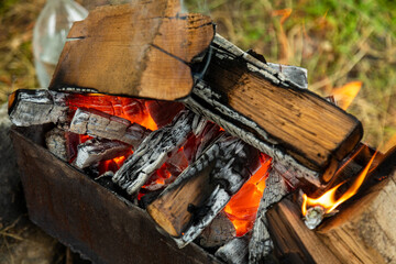 Closeup wood burning in the fireplace