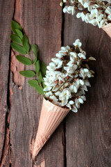 ice cream cones with acacia flowers