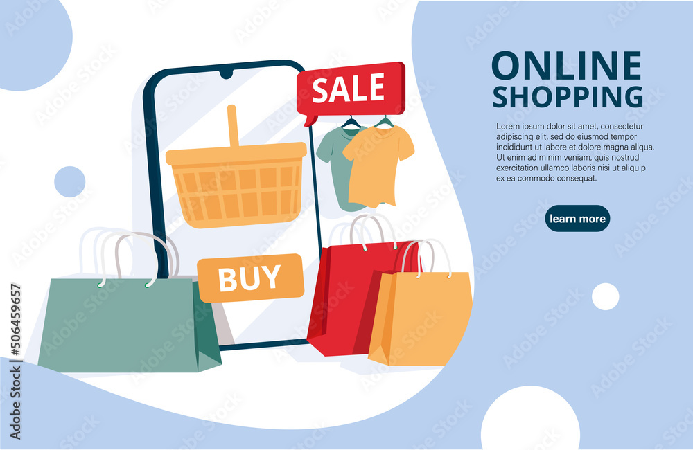 Poster landing page template of online shopping. modern flat design concept of web page design for website 