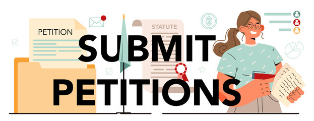 Submit petitions typographic header. Professional pr specialist - obrazy, fototapety, plakaty