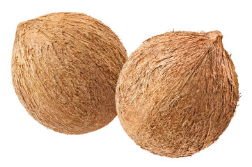 Two coconuts, isolated on white background