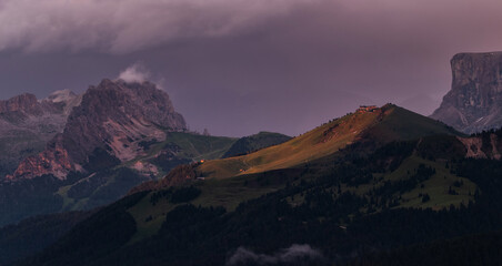 Misty day in the Dolomites mountains