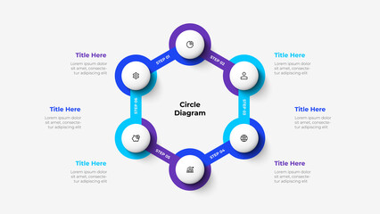 Design concept of 6 steps or parts of business cycle. Infographic design template. Business data visualization.