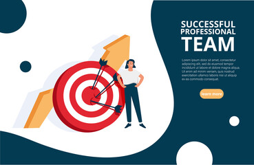 Businesspeople driving arrow to goal. Successful professional team hitting target. Vector illustration for challenge.