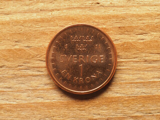 currency of Sweden, 1 krona coin reverse - obrazy, fototapety, plakaty