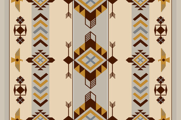 Ethnic pattern and Seamless textures, Navajo Native American, Abstract geometric print, Rustic decorative ornament, Patterns of fabrics for textiles and apparel, Home decoration and art vintage style. - obrazy, fototapety, plakaty