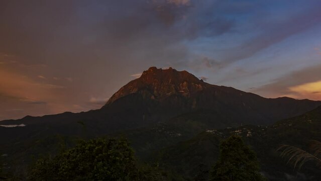 4k ProRes : Time lapse of golden sunset view Mount Kinabalu, Sabah, Malaysia.