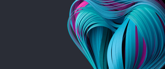 Blue neon color strip wave paper. Abstract texture horizontal background. © Liliia