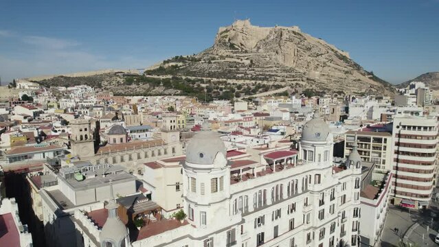 Aerial arc reveals Casa Carbonell residential mansion and Alicante skyline