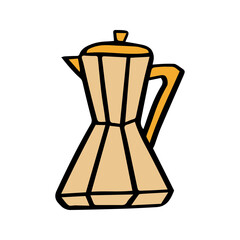 Hand drawn isolated coffee pot on white background, great design for postcard, typography element, texile print