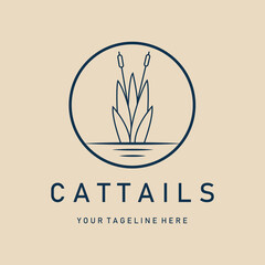 cattails line art logo, icon and symbol, with emblem vector illustration design
