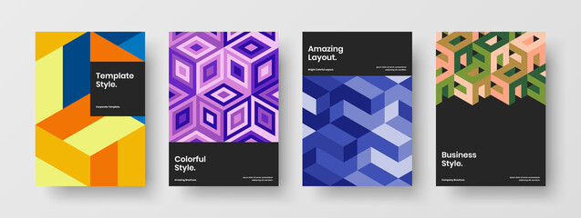 Fototapeta premium Modern geometric shapes front page concept collection. Colorful leaflet vector design template composition.