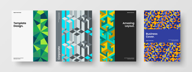 Fototapeta premium Amazing postcard A4 design vector illustration collection. Creative geometric tiles journal cover template set.
